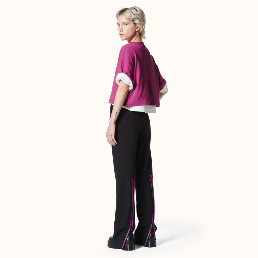 Back-Slit Trousers with Stripe Trim Black