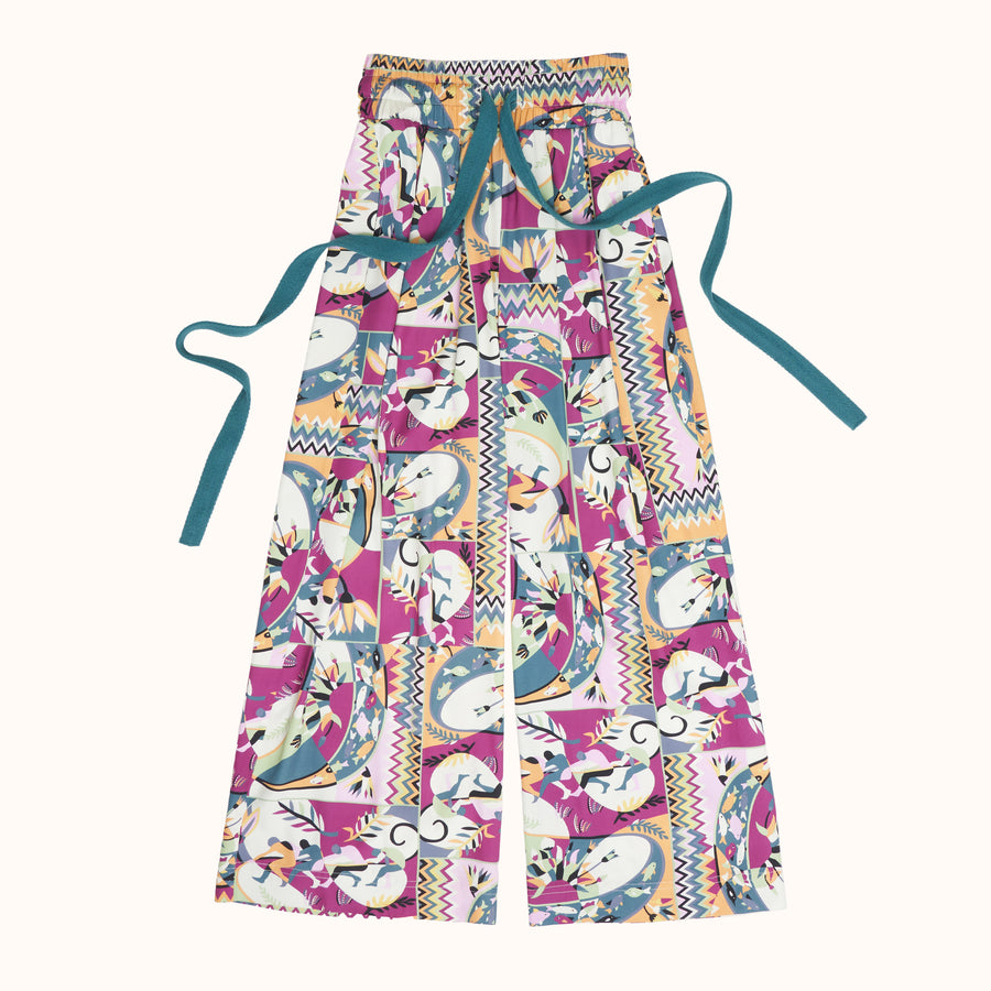 Ribbon Belted Oversized Trousers Fishermen Print