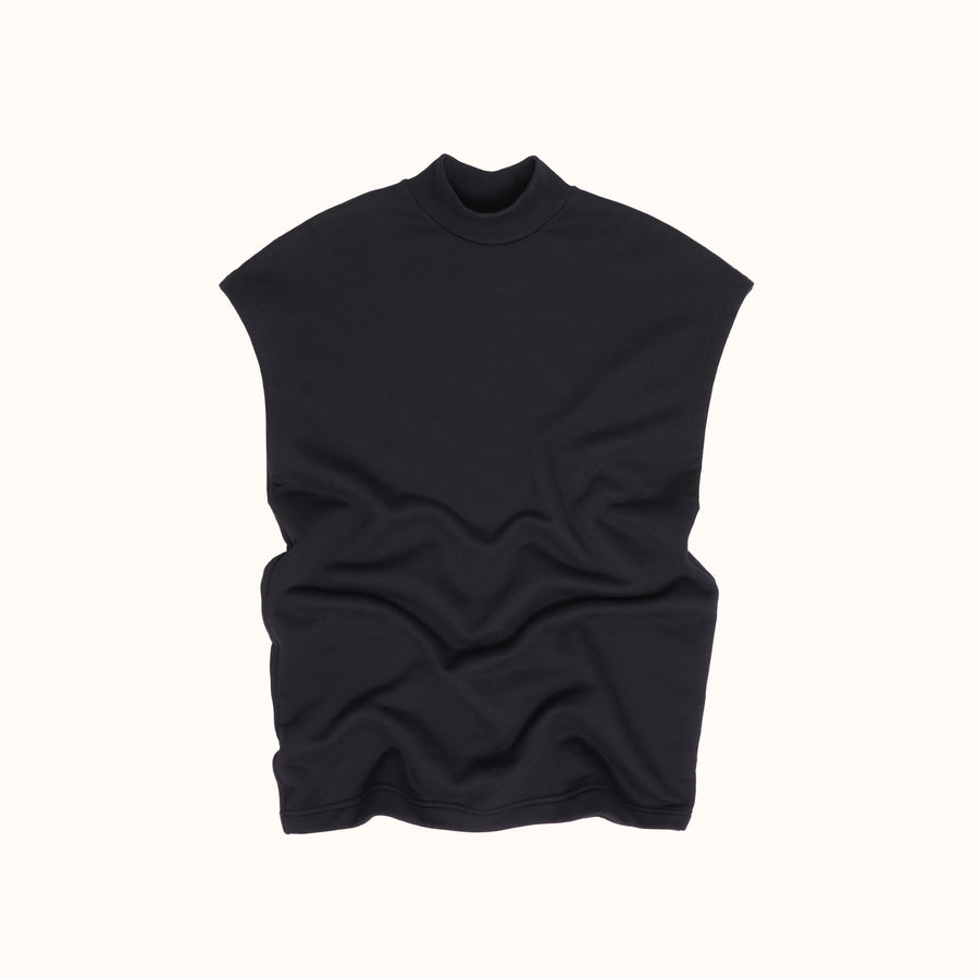 Mock Neck Sleeveless Fleece Black